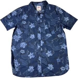 Levi’s Floral Short Sleeve Button Up Shirt Blue Hawaiian Print Men’s Med Beach